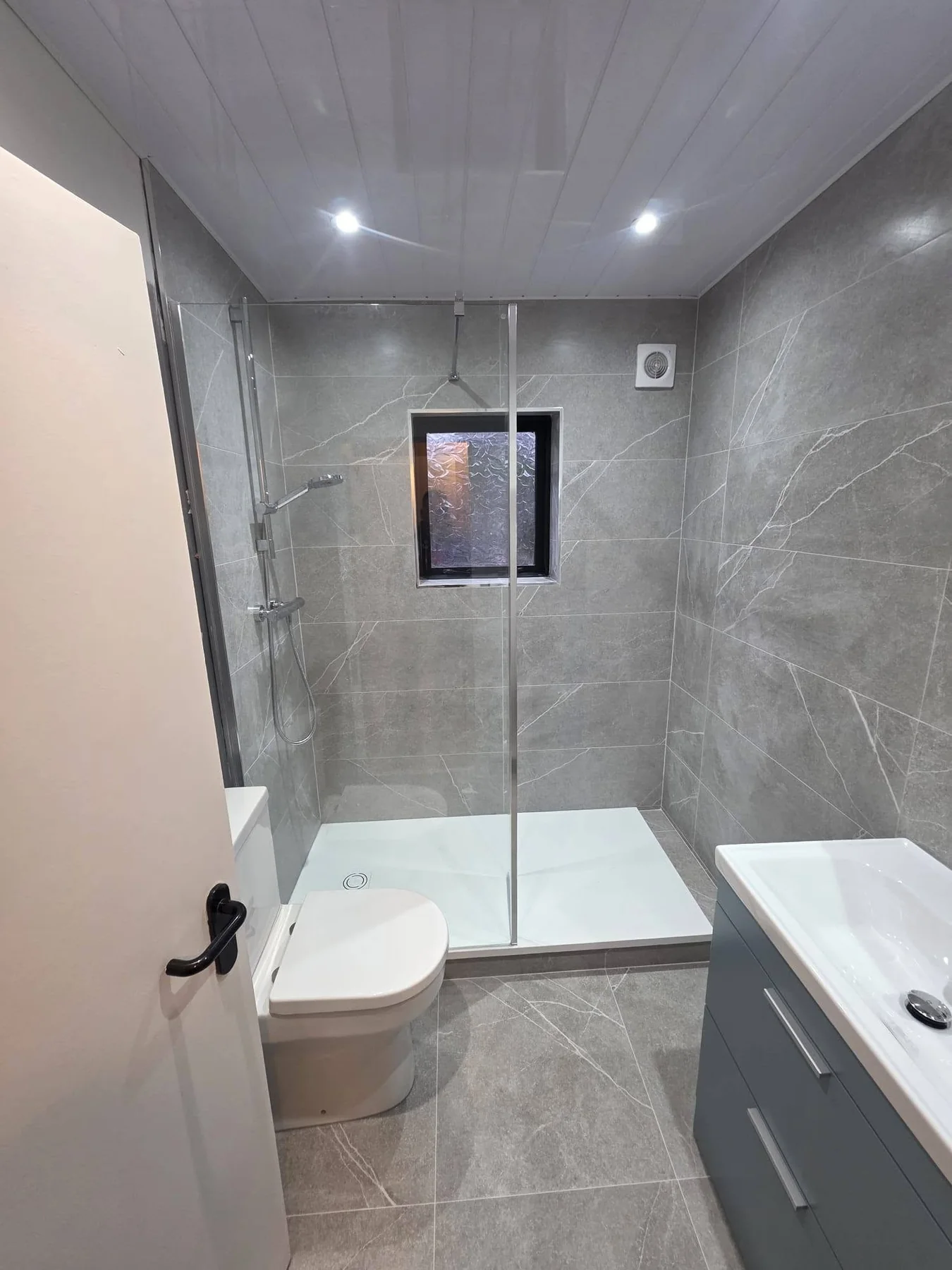 Grey Marble-Effect Walk-In Bathroom
